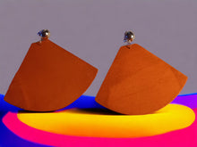 Load image into Gallery viewer, Extra large Wooden 1/4 circle Clip On  Earrings 4 inch
