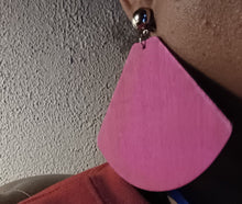 Load image into Gallery viewer, Extra large Wooden 1/4 circle Clip On  Earrings 4 inch
