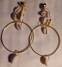 Load image into Gallery viewer, Handmade gold Metal Cowrie Hoop Clip On Earrings
