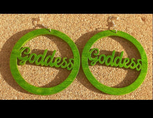 Load image into Gallery viewer, Large Wooden goddess statement Dangle Earrings pierced ears red
