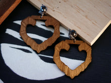 Load image into Gallery viewer, Medium sized Wooden bamboo hoop Clip on Earrings 2.5 inch brown
