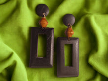 Load image into Gallery viewer, Minimalist Hand carved Natural Wood Clip On Dangle Earrings
