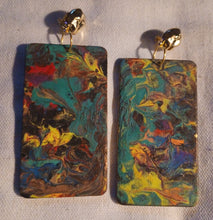 Load image into Gallery viewer, Handpainted Wood Clip On Earrings, Abstract Dangle Earrings
