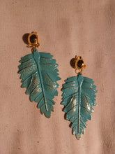 Load image into Gallery viewer, Antique Teal and gold Metal  Leaf Clip On Earrings
