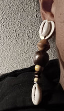 Load image into Gallery viewer, Handmade boho wood and cowrie Clip On Dangle Earrings
