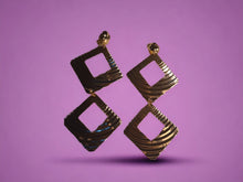 Load image into Gallery viewer, Handmade Hammered Metal  square Disc Clip On Earrings gold
