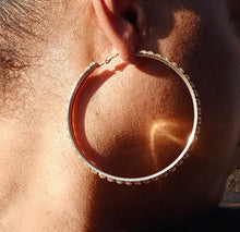 Load image into Gallery viewer, Classic gold metal rhinestone hoop earrings (pierced ears)
