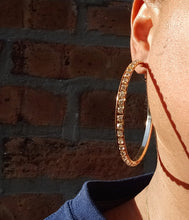 Load image into Gallery viewer, Classic gold metal rhinestone hoop earrings (pierced ears)
