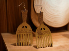 Load image into Gallery viewer, Afrocentric Afro Pick Wooden Earrings
