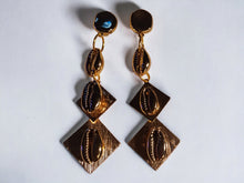 Load image into Gallery viewer, Handmade Abstract gold metal and cowrie Clip On Dangle Earrings

