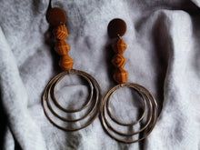 Load image into Gallery viewer, Handmade Silver Metal and vintage wood Multi Hoop Clip On Earrings

