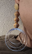 Load image into Gallery viewer, Handmade Silver Metal and vintage wood Multi Hoop Clip On Earrings
