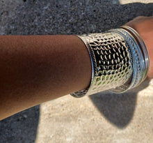 Load image into Gallery viewer, Chunky boho Silver metal Cuff and Bangle Set of 10
