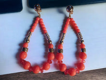 Load image into Gallery viewer, Handmade vintage Acrylic bead hoop Clip On Earrings 4 inchs

