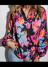 Load image into Gallery viewer, Ladies Graffiti floral print Satin Blouse small new
