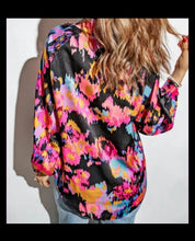 Load image into Gallery viewer, Ladies Graffiti floral print Satin Blouse small new
