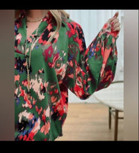 Load image into Gallery viewer, Ladies Graffiti floral print Satin Blouse L new
