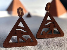 Load image into Gallery viewer, Wooden Eye of Horus Clip On Earrings, Unique Symbol Jewelry
