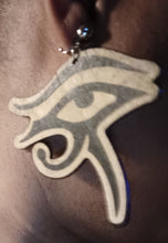 Load image into Gallery viewer, Clip On Wooden Eye Earrings, Unique Graffiti Design
