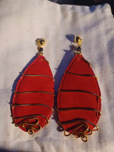 Load image into Gallery viewer, Extra Large Clip on Hand Dyed Leather and wire Abstract Earrings
