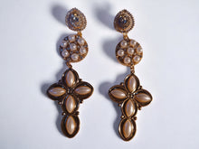 Load image into Gallery viewer, Handmade Glam Madonna Faux Pearl and Rhinestone Earrings Clip on
