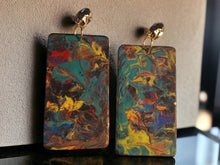 Load image into Gallery viewer, Handpainted Wood Clip On Earrings, Abstract Dangle Earrings
