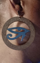 Load image into Gallery viewer, Egyptian Eye of Horus Wooden Earrings medium size

