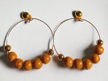Load image into Gallery viewer, Handmade Chunky Wooden Ball Clip On  Hoop Earrings brown
