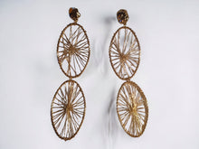 Load image into Gallery viewer, Abstract wire Metal Clip On Earrings gold 4.5 inch
