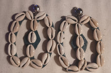 Load image into Gallery viewer, Handmade Handpainted wood and cowrie Adinkra Symbol Clip On Earrings
