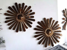 Load image into Gallery viewer, Large Mid Century Sunburst gold metal Daisy Clip On Earrings

