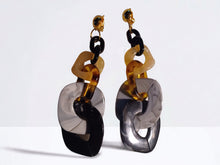 Load image into Gallery viewer, Handmade Abstract Mixed Media Acrylic chain Dangle Clip On Earrings 4.5 inches
