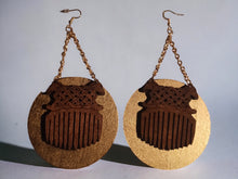 Load image into Gallery viewer, Handmade Abstract Afrocentric  Afro Pick Wooden Earrings brown/gold
