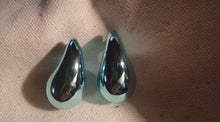 Load image into Gallery viewer, Modern minimalist metallic blue teardrop stud Earrings pierced ears blue
