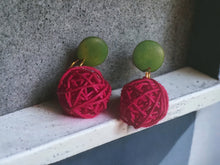 Load image into Gallery viewer, Handmade Wood and woven  rattan Clip On Dangle Earrings
