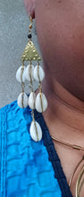 Load image into Gallery viewer, Vintage African Brass Collar Necklace Set, Cowrie Shell Earrings
