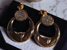 Load image into Gallery viewer, Unique Clip On Large Bamboo and Rhinestone hollow Hoop Earrings gold
