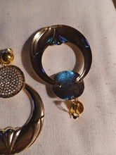 Load image into Gallery viewer, Unique Clip On Large Bamboo and Rhinestone hollow Hoop Earrings gold

