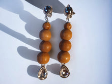 Load image into Gallery viewer, Handmade  Minimalist Wood bead and Rhinestone Clip On Earrings
