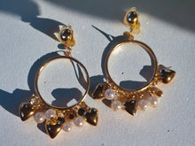 Load image into Gallery viewer, Glam Girl Heart and Pearl Charm Hoop Clip On Earrings
