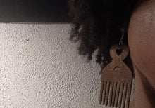 Load image into Gallery viewer, Afrocentric Adinkra Afro Pick Wooden Earrings light brown
