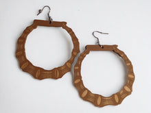 Load image into Gallery viewer, Large wooden Bamboo  Earrings light brown
