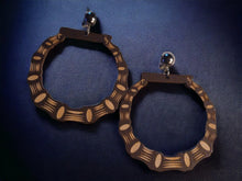 Load image into Gallery viewer, Extra large Wooden bamboo hoop Clip on Earrings 4 inch dark brown

