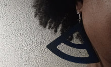 Load image into Gallery viewer, Large Minimalist Wood Geometric Clip On Dangle Earrings black
