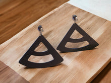 Load image into Gallery viewer, Large Minimalist Wood Geometric Clip On Dangle Earrings black
