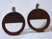 Load image into Gallery viewer, Minimalist Wood Geometric Clip On Dangle Earrings dark brown
