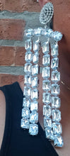 Load image into Gallery viewer, Giant Runway Rhinestone Clip On Earrings, 7 inch Dangle
