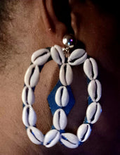 Load image into Gallery viewer, Handmade Handpainted wood and cowrie Adinkra Symbol Clip On Earrings
