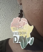 Load image into Gallery viewer, Handmade Wood Afrocentric Juneteenth Design Earrings pierced ears
