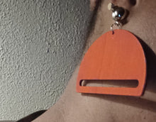 Load image into Gallery viewer, Large Minimalist Wood Geometric Clip On Dangle Earrings red

